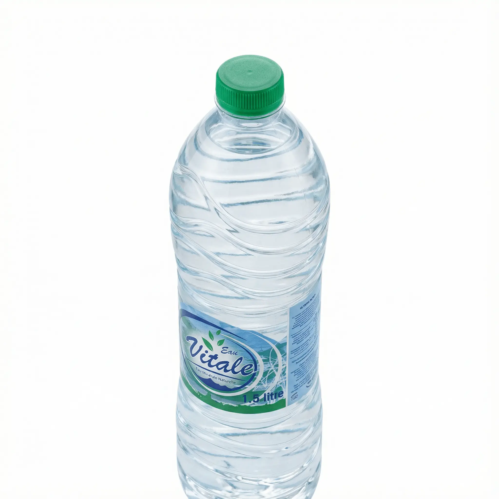 vue dessus bouteille eau Vitale avec bouchon vert